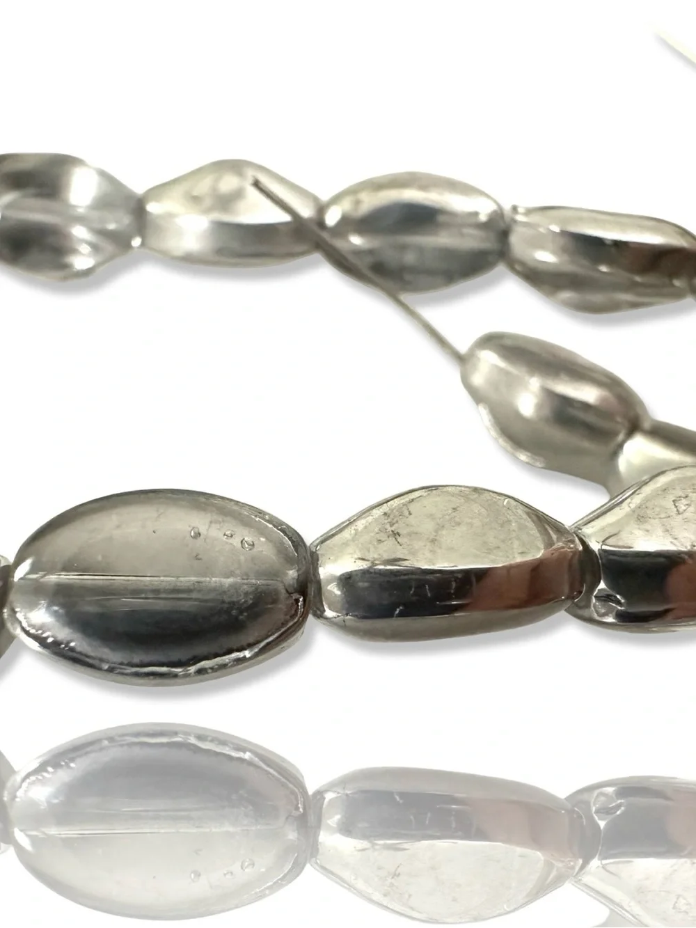 (3 for $20) Twisted Oval Czech Glass Beads, Clear/Silver, 5mm